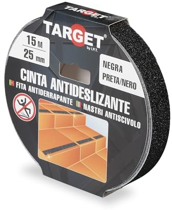 TARGET Självhäftande halkskyddstejp, säkerhet trappor ramper | För inomhus och utomhus, fallsäker (svart, 15 M x 25 mm)