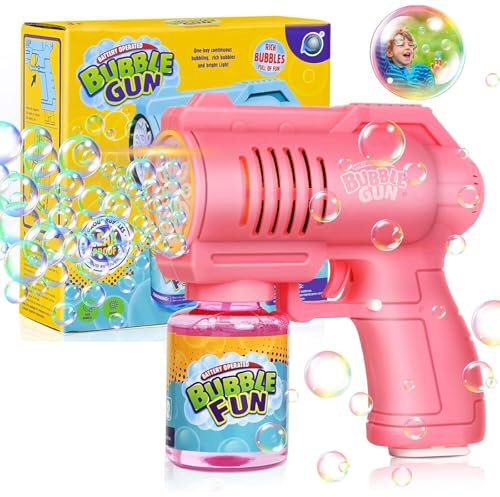 FORMIZON Pistolas de Burbujas, Pistola Pompas de Jabon, Máquina Automática de Burbujas Silenciosa, Maquina Pompas Jabon para Niños con 60ml Concentrado de Burbujas para Cumpleaños/Regalos (Rosa)