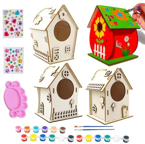 Ranley Kits de casa de pájaros para niños | Kits de casa de pájaros para adultos | Artesanía decorativa de madera sin terminar con cuerda y pegamento para exteriores al aire libre, jardín familiar