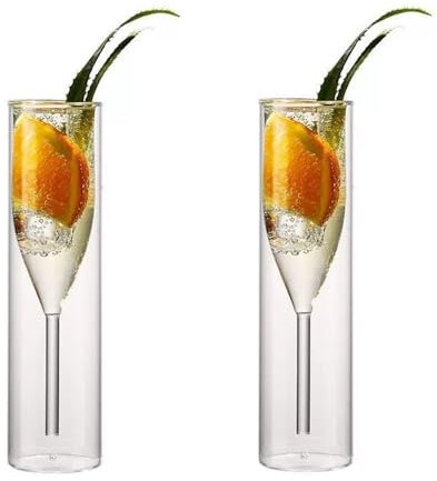 bicchieri da vino Bicchiere da champagne a doppio strato in vetro trasparente, 2 pezzi di flûte da champagne con piede alto, elegante capacità di 3,72 once for riunioni di amici Coppe da Dessert e Cha