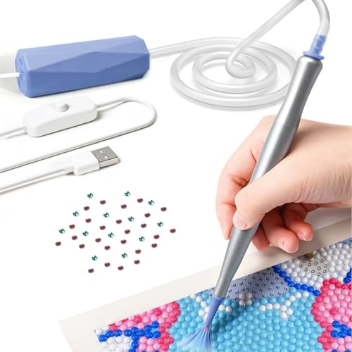 SciFiVisi Elektrisk diamantmålningspenna – vakuum Daiments Painting tillbehör för 5D diamantmålning pennor, inkl. USB-kabel och 3 stilar, reservhuvuden, hållbara och stabila (blå)
