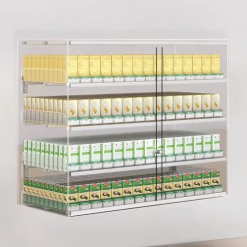Väggmonterad akryl cigaretthållare med skjutdörr och säkerhetslås räknare organisatör för detaljhandel, 68 x 27 x 61,5 cm hållbart cigarettskåp