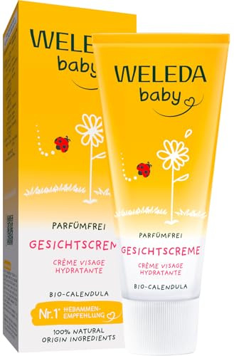 WELEDA Bio Baby Calendula Gesichtscreme parfümfrei – Naturkosmetik Feuchtigkeitscreme mit Mandelöl & Bienenwachs zur Pflege von trockener Haut. Natürliche Gesichtspflege für Babys & Kinder (1x 50ml)