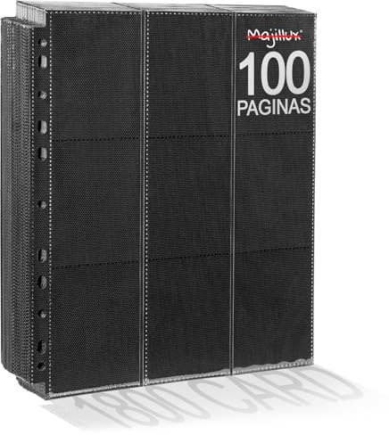 Majillux 1800 Fundas para Cartas Coleccionables 100 Páginas Dobles Negras - Ultra Resistentes y Transparentes - Archivador de Tarjetas - Apertura Lateral Segura para Magic, YuGiOh