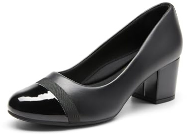 DREAM PAIRS Women's Pumps Low Chunky Block Heel Dress Shoes Closed Round Toe Comfortable Heels,Size 8.5W,Black-Pat,SDPU2462W