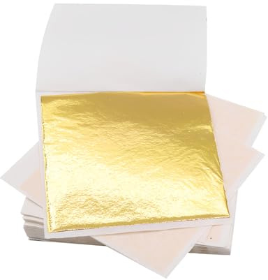 CATZUM Foglia Oro Imitazione 100 Fogli 8.5x8cm, Lamina Dorata Metallizzata per Artigianato, Pittura, Decorazioni e Progetti Fai da Te.
