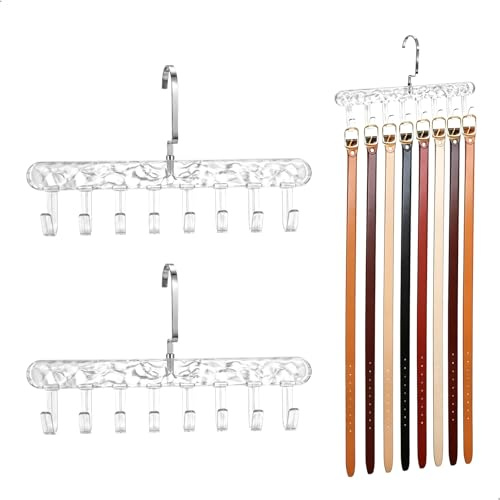 Porte Ceinture, Cintre en pour Ceintures avec 8 Crochets, Cintre Armoire Gain de Place, Rangement Porte Ceinture pour Ceintures, Cravates, Écharpes et Chapeaux, 2 Pièces, Transparent