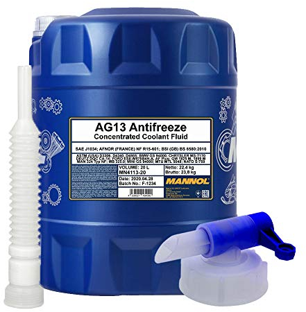 MANNOL 1 x 20L Hightec Antifreeze AG13 / Kühlerfrostschutz Konzentrat Grün + Ausgießer + Zapfhahn