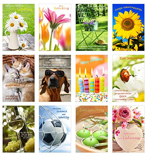 Edition Seidel Set 12 Geburtstagskarten Glückwunschkarten zum Geburtstag mit Umschlag. Grusskarte Geburtstagskarte Happy Birthday Mann Frau (Doppelkarten/Klappkarten mit Briefumschlag)