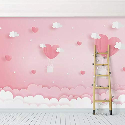 Perfect wallpape Papier peint 3D Papier peint chambre d'enfant non-tissé amical pour l'environnement papier peint fille chambre rose murale princesse chambre chevet fond d'écran 3D amour-150cm×105cm