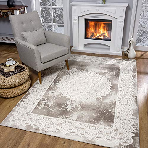 SANAT Teppiche für Wohnzimmer - Teppich Beige, Kurzflor Teppich Orientalisch, Öko-Tex 100 Zertifiziert, Größe: 120x160 cm