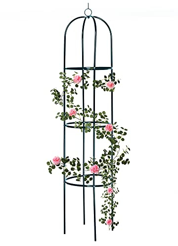 Grand obélisque de jardin Ram® en métal vert de 2 m, robuste, cage à plantes tubulaire robuste pour roses, plantes grimpantes, structure de support, décoration de jardin