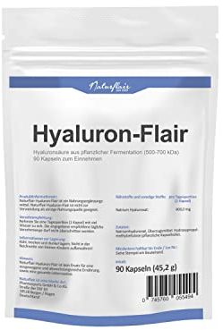 Hyaluronsäure Kapseln - Hochdosiert mit 400 mg. 90 Stück (3 Monate). Hyaluron aus Fermentation mit 500-700 kDa (mikro-molekular).