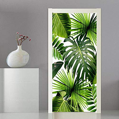 SDNIUA Sticker De Porte Feuilles Vertes De Plantes Tropicales 77X200cmtrompe l'oeil Autocollants De Porte Papier Peint Chambre Salon Salle De Bain Décoration Auto-Adhésif Imperméable PVC Muraux