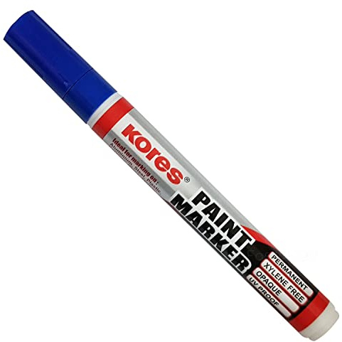 Kores Paint Permanent Marker, BLUE, Pack of 1, UV Proof, Opaque Ink, Aluminium Steel Plastic Ceramic Glass Stone Rubber Use, PATEL Black Ball Pen