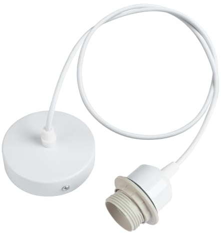HEYOMART Ceiling Pendant Light Fitting, Metal E27 Screw Lamp Holder Suspended Pendant Light Fitting Kit with Lock Ring, 3 Core 100cm Flex Cable Ceiling Rose, White