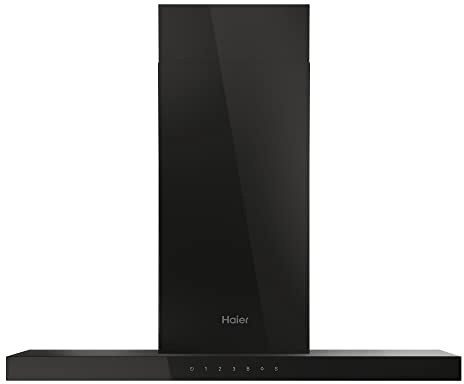 Haier I-Feel HATS9CBS6BVOC- Campana Extractora de Pared 90cm, WIFI, Potencia 720 m3/h, Motor 250W, 4 Velocidades, 68 db, Filtros carbón, 3 Filtros Antigrasa, Luz LED, Cristal Negro
