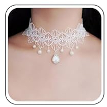 TseenYi Collier Dentelle Blanche Vintage Perle Tassel Bijoux Pour Femmes Et Filles Cocktail Party