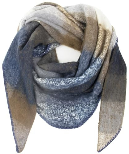 Gloop Sciarpa da donna XXL a maglia, triangolare, morbida, senza graffi sulla pelle, 200 x 140 cm, marrone+blu scuro, Taglia unica