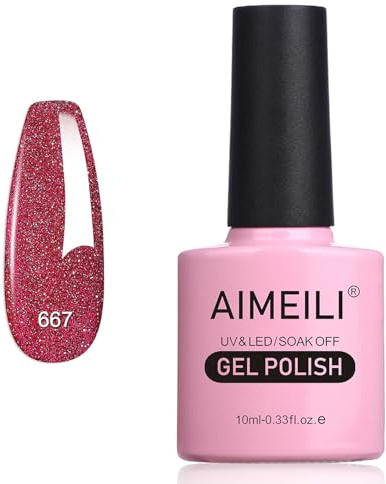 AIMEILI Glitter Gel Nail Polish, UV/LED Soak-Off Sparkly Shiny Gel Polish French Nail Gel, Nail Lamp Nail Art Manicure Salon DIY at Home, Long Lasting & Easy to Apply 10ML (667)
