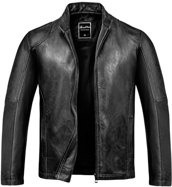 Amaci&Sons Herren Echtleder Jacke Biker Zipper Lederjacke 9106 Schwarz M