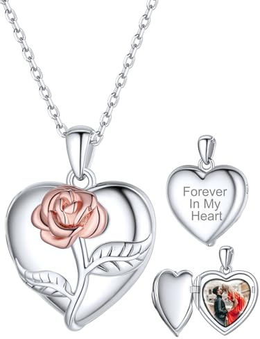 Supcare Collana con Foto Personalizzata, Rosa Cuore Collana Portafoto Argento 925 Donna, Medaglione Collana Personalizzata con Foto, Gioielli Personalizzati Idee Regalo per Mamma Donne