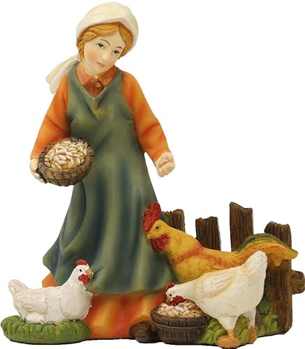 FADEDA Servante avec poules - Hauteur : 9 cm - Peinte à la main - Figurines de crèche détaillées - Décoration de table de Noël - Accessoires de crèche