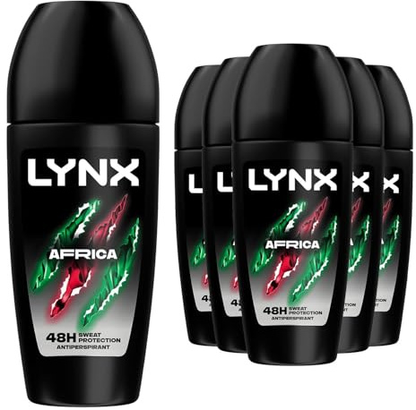 Lynx Africa Anti-Perspirant Roll On Men's Deodorant with a mandarin & sandalwood scent and 2x faster* drying for 48 hours of odour protection 6x 50 ml