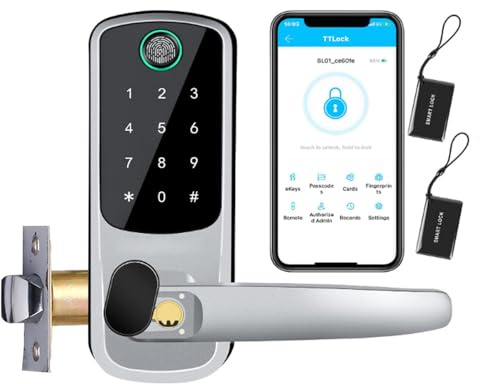 Xenocam Smart handtag dörrlås med 8-i-1 fingeravtryck och knappsats ingång – ytterdörrslås för APP-kontroll