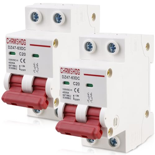 Nizirioo 2 pièces Disjoncteurs DC: DC 1000V 20A 2 Broches DZ47-63, Disjoncteur Photovoltaïque pour systèmes photovoltaïques, Montage sur Rail DIN 35 mm