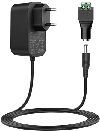 Lonnky 12V 2A AC-DC-nätaggregat, Ingång 100-240V 50/60Hz, 5,5 x 2,1 mm DC-holkontakt, Lämplig för WLAN-routrar, LED-lister, CCTV-kameror