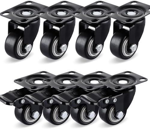 AKOLAFE Heavy Duty Castor Wheels 40mm Set of 4 + Brakes, Small Universal Swivel Castors Up to 200 KG Weight Moving for Furniture, Trolley
