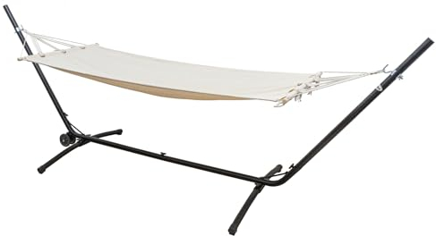 AMANKA Höhenverstellbare Outdoor Hängematte mit Gestell bis 120kg - 335x100 XL Hängemattengestell mit Rollen - 190x80 Hängematte für Garten mit Gestell - Hängematte für Balkon - Hängeliege mit Gestell