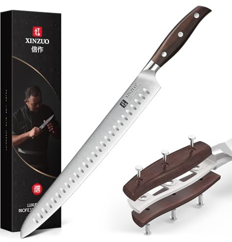 XINZUO Acciaio Inossidabile Tedesco 1.4116 Coltello per Affettare 30cm, Multifunzione Coltello per barbecue professionale Coltello Prosciutto, Cucina Coltello per Affettare -Manico in Red Sandalwood