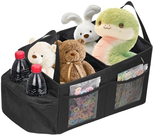 nutmanel Organizer per Auto, Organizer Sedile Auto per Sedile Posteriore & Anteriore, Organizer per Vano Bagagli Pieghevole con Cinture di Sicurezza & Portabicchieri, per giocattoli, libri, snack