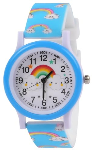 OFFCUP Kids Watch, 3D Cartoon Toddler Watches, Analog Quartz Watches for Girls Boys with Comfortable Silicone Band Best Toys Gifts for Girls Boys Age 3-12(Sky Blue Rainbow)
