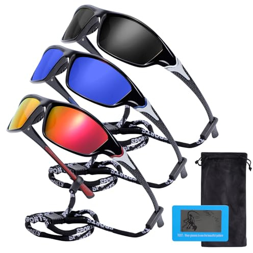 Risipu Pack de 3 Gafas de Sol Polarizadas Deportivas UV400 para Ciclismo - Wrap Around para Hombres y Mujeres