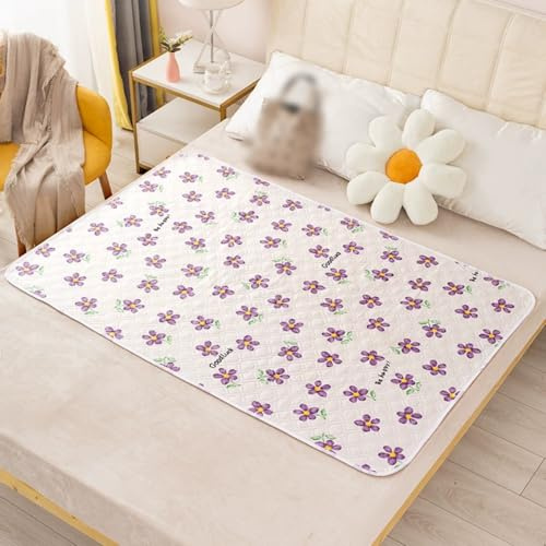 Odot Traverse Letto Riutilizzabili, Traverse Letto Incontinenza Impermeabile Tappetino Assorbente Anziani Materassino per Incontinenza Traspirante Morbide (Fiore viola,70x90cm)