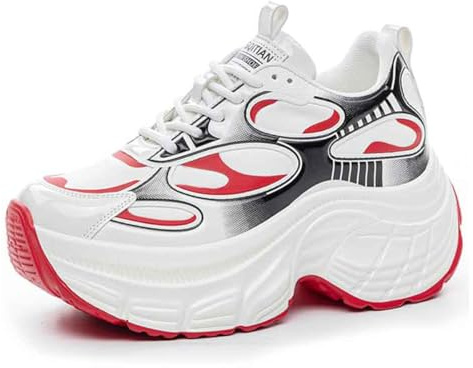 VEACAM Scarpe da Ginnastica da Donna di Alta Moda Nascoste con Tacco A Cuneo Rialzato 3,5 Pollici di Altezza Aumentare Le Scarpe da Passeggio Casual,Rosso,35 EU
