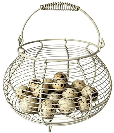 Cesto per la Raccolta delle Uova - Organizzatore In Filo Intrecciato Stile Vintage | Con Manico In Filo Metallico Per Uova - per Cucina, Picnic, Giardino, Raccolto, Pasqua, Frutta, Verdura, Bancone