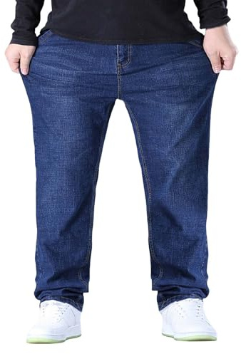 Generiska jeans för män baggy: denimbyxor överdimensionerade jeans andningsbara jeans raka ben stretchjeans lätta tygbyxor bekväma fritidsbyxor enfärgade utomhusbyxor vardag casual arbetsbyxor, blå