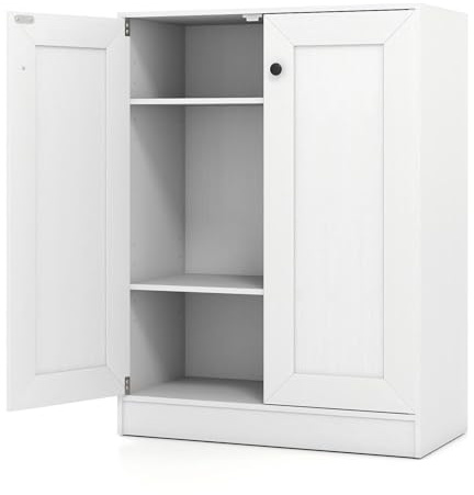 KOMFOTTEU Buffet Bas avec 2 Portes, Meuble Rangement de Cuisine, 3 Niveaux avec 2 Étagères réglables & Kit Anti-basculement, pour Salon, Salle à Manger, Chambre, Entrée, Blanc, 60 x 30 x 80 cm