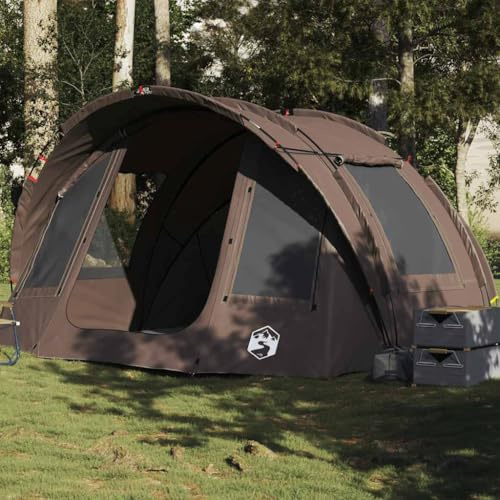 Fisketält 2 personer brunt vattentätt, 185T polyester med PU-beläggning, 330 x 315 x 176 cm, UV-skydd, lätt campingtält för utomhusaktiviteter