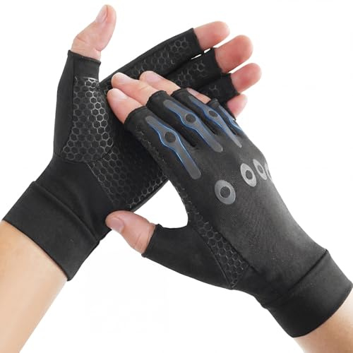 Donfri Guantes Artrosis Manos Mujer, Guantes de Compresión Sin Dedos con Cobre para Artritis Reumatoide, 1 Pare, M