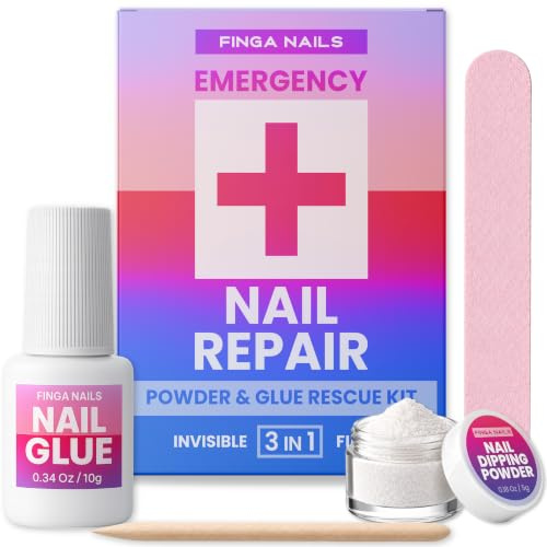 Nail Repair Kit For Broken Natural Nails - Nail Glue, Repair Powder & File | Nail Repair for Damaged Nails, Split Nail Repair Kit, Temporary Manicure Fix Protector, Includes Video & Written Instructions