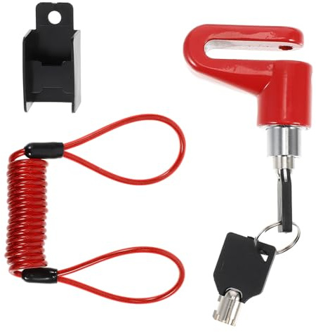 Veemoon Candado de Seguridad para Estacionamiento Exterior Protección Confiable con Bloqueo de Freno de Disco Cable de Acero PVC Rojo para Motocicleta y Bicicleta