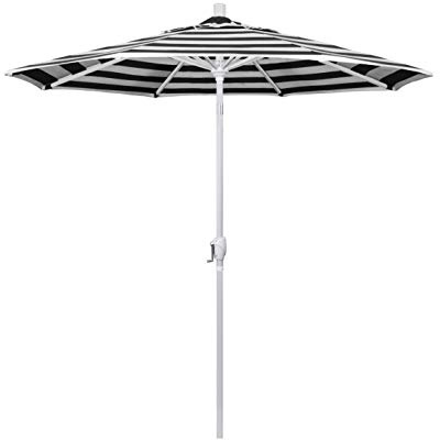 California Umbrella 7.5' Round Aluminum Market Umbrella, Crank Lift, Push Button Tilt, White Pole, Sunbrella Cabana Classic