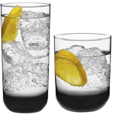 Libbey Polaris Tumbler and Rocks Glass Cups Set, Smoke Hue Mixed Drink Glasses with Straight Lines, Lead-Free, Drinkware Set of 16 for all Beverages