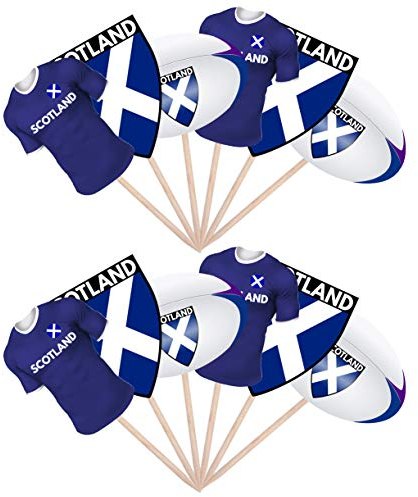 AK Giftshop Rugby Party Food Cake Cupcakes Picks Sticks Decorations Toppers Stand Up Food Flags Scotland (pack of 12)