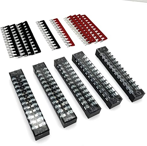 JZK 5x 600V 15A 12 posiciones bloque de terminales barrera tornillo doble fila, y 400V 15A 12 posiciones regleta barrera terminal preaislada rojo negro, distribución energía del modelo ferrocarril